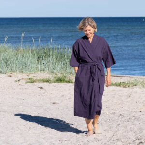 Kimono i hør og bomuld - blå - Small